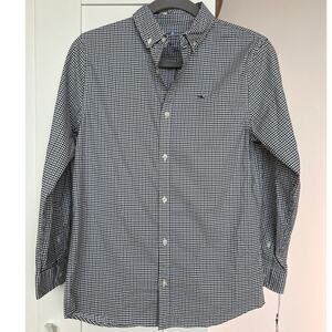 Vineyard Vines Boys' Performance Cotton On The Go BRRR Gingham Shirt, Size M,NWT